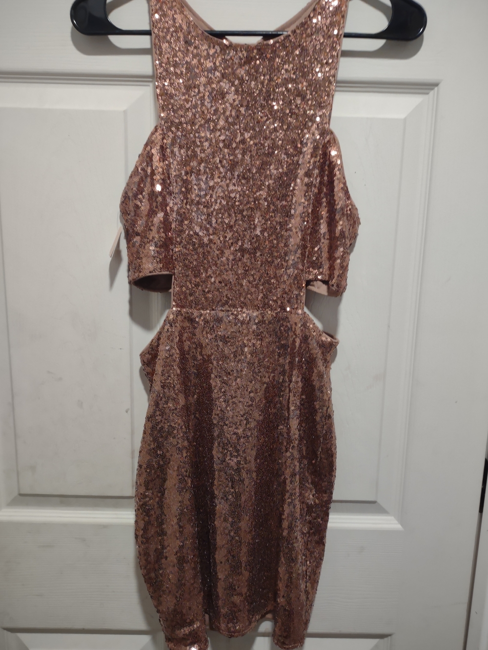 Rose Gold Sequin Cutout Party Dress